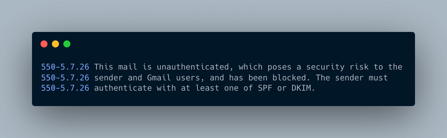 Unauthenticated gmail rejection Unauthenticated gmail rejection