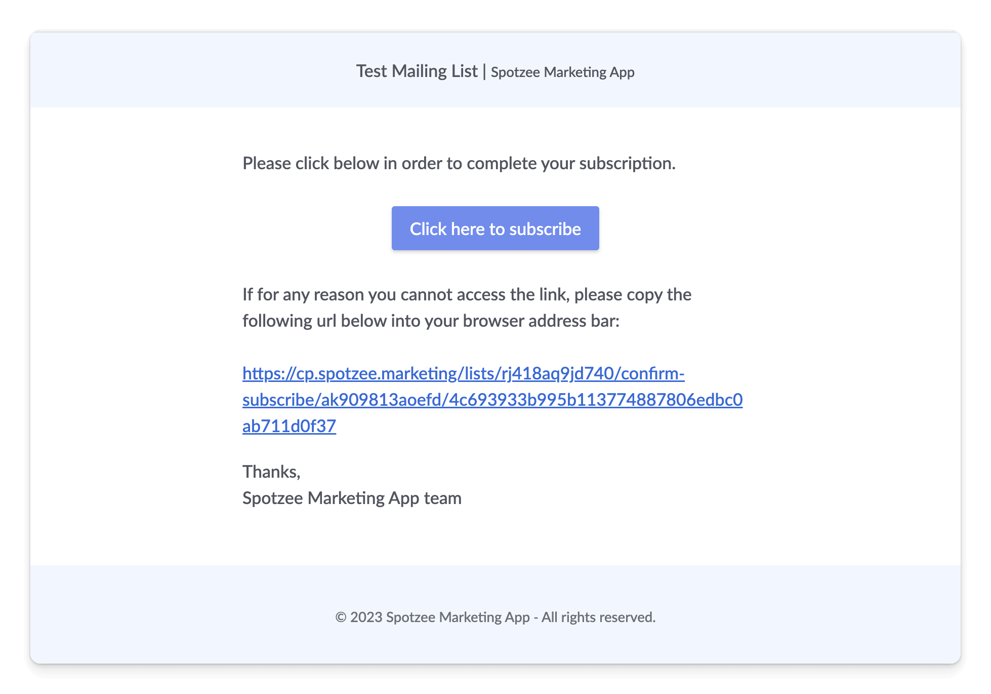 Spotzee double opt-in email confirmation Spotzee double opt-in email confirmation